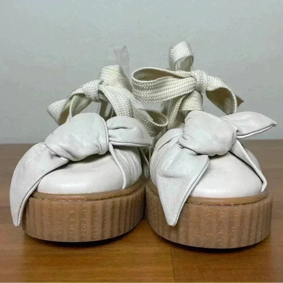 FENTY PUMA Women's 8.5 The Bow Creeper Sandals Cream Leather Lace Up Flatform - Picture 12 of 16